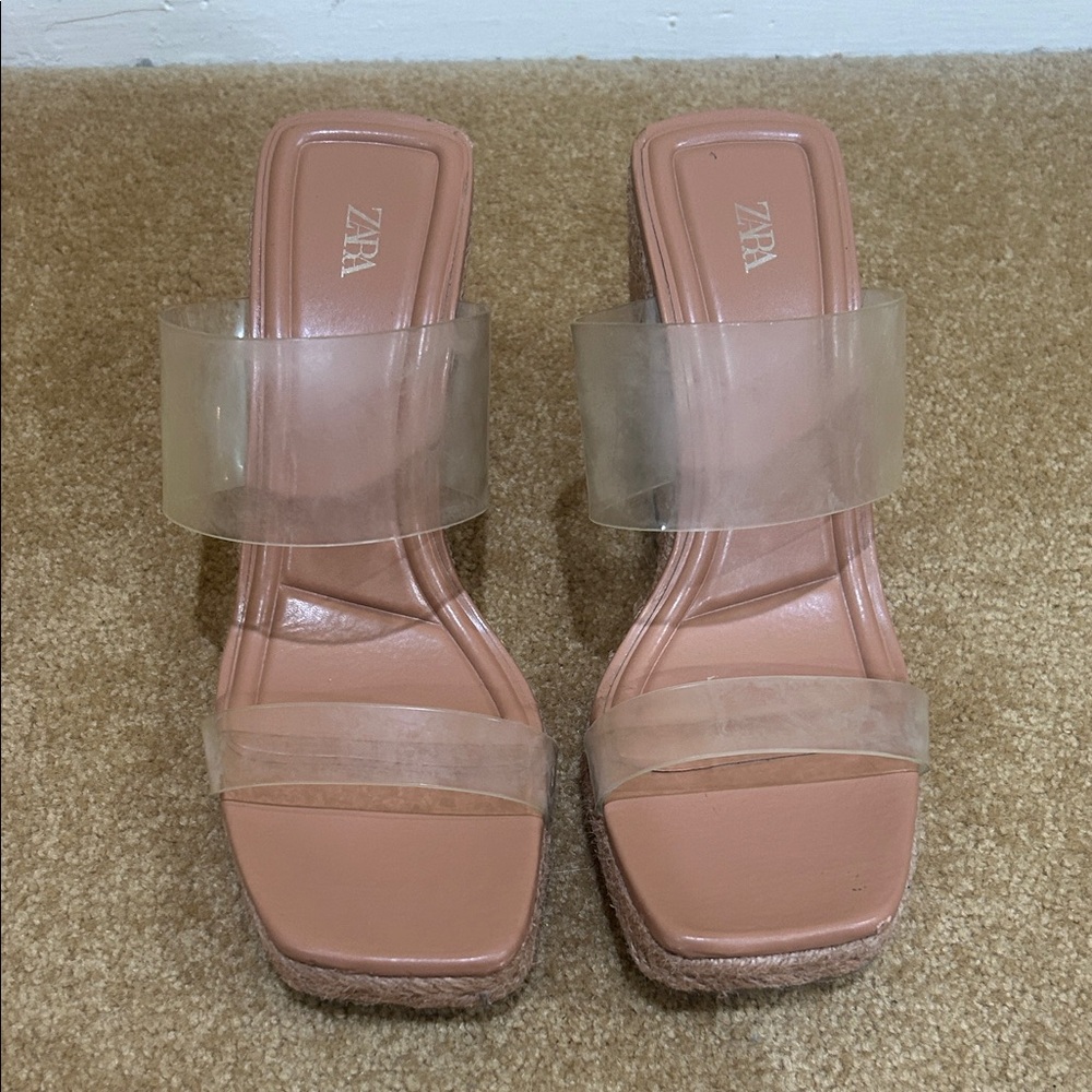 Zara Women's Wedge Sandals with Clear Straps - Brown - Picture 13 of 14